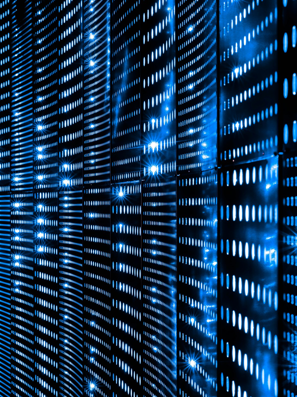 Server racks lit with blue lights